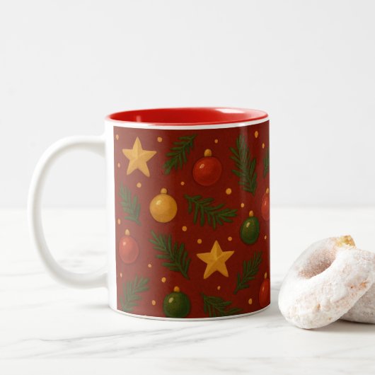 Red Christmas Two-Tone Coffee Tasse - Klassisches (Mit Donut)