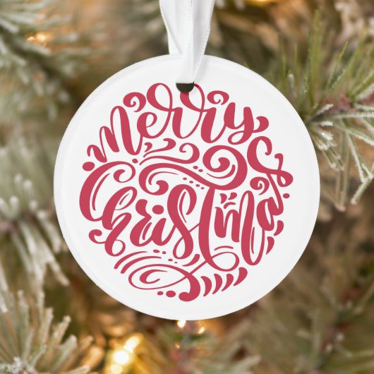 Red Christmas Typografy Personalisiert Foto Ornament (Baum)