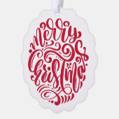 Red Christmas Typografy Personalisiert Foto Ornament Karte (Links)