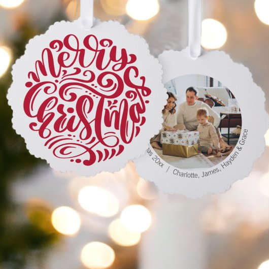 Red Christmas Typografy Personalisiert Foto Ornament Karte