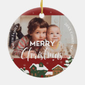 Red Christmas Village Custom Family Foto Keepake Keramik Ornament (Hinten)