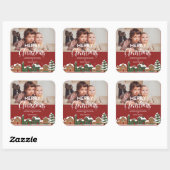 Red Christmas Village Familienurlaub Foto Quadratischer Aufkleber (Blatt)