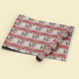 Red Christmas Village Family Foto Custom Holiday Geschenkpapier