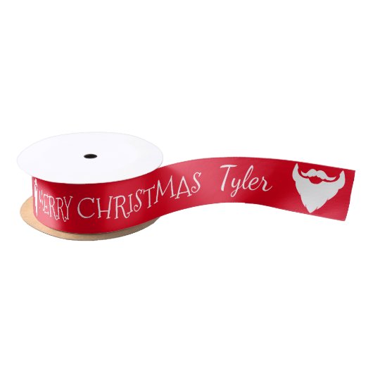 Red Christmas Weihnachtsbart personalisierter Name Satinband (Spule)