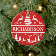 Red Christmas White Family Name | Monogramm
