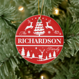 Red Christmas White Family Name | Monogramm Keramik Ornament