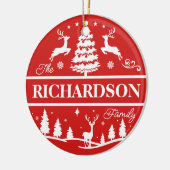 Red Christmas White Family Name | Monogramm Keramik Ornament (Links)