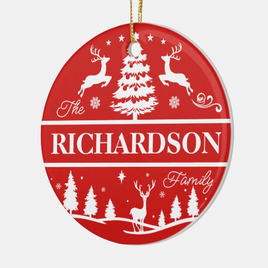 Red Christmas White Family Name | Monogramm Keramik Ornament (Links)