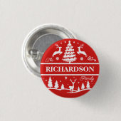 Red Christmas White Family Name Personalisiert Button (Vorne & Hinten)
