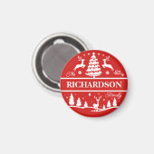 Red Christmas White Family Name Personalisiert Magnet (Vorderseite/Rückseite)