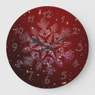 Red Christmas white snow Große Wanduhr