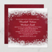 Red Christmas White Snowflakes Wedite Einladung (Vorne/Hinten)
