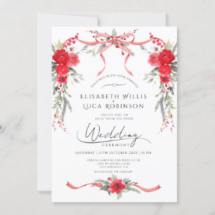 Red Christmas Winter Bow Coquette Ribbon Hochzeit Einladung