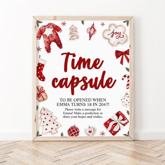 Red Christmas Winter Time Kapsel Baby Duschzeichen Poster