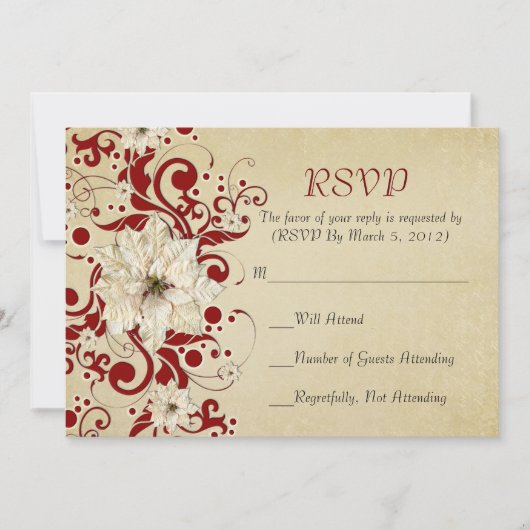 Red Christmas Wirbel Gold RSVP-Karte Einladung (Vorderseite)