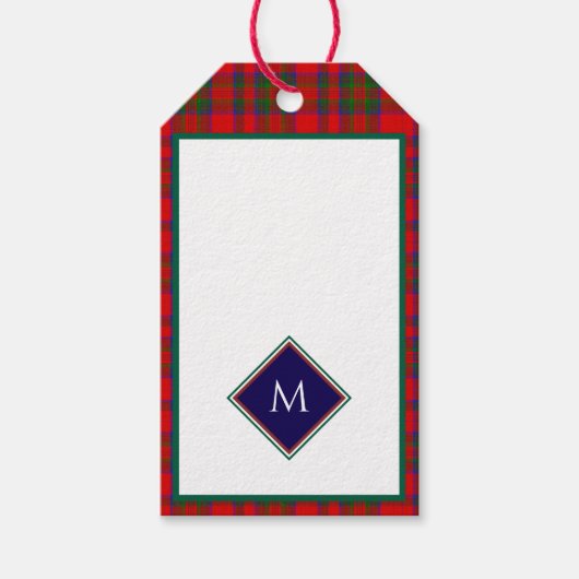 Red Christmas Wool Texture Plaid with Monogram Geschenkanhänger (Vorderseite)