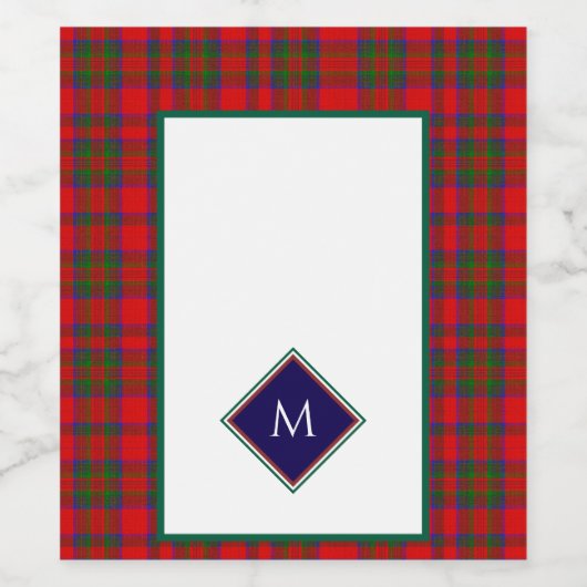 Red Christmas Wool Texture Plaid with Monogram Weinetikett (Einzelnes Label)