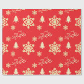 Red Christmas Wrap mit Cream Snowflakes Geschenkpapier (Flach)