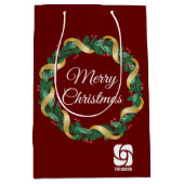 Red Christmas Wreath Custom Company Logo-Party Mittlere Geschenktüte (Vorderseite)