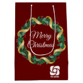 Red Christmas Wreath Custom Company Logo-Party Mittlere Geschenktüte (Rückseite)