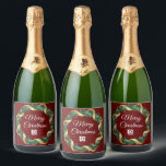Red Christmas Wreath Custom Company Logo Party Schaumweinetikett<br><div class="desc">This beautiful company Christmas champagne label is custom made with your business logo within a festive holly berry wreath with gold garland wrapping on a red background. Contemporary holiday labels for your client or corporate employee presents.</div>