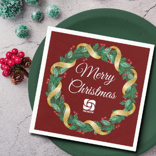Red Christmas Wreath Custom Company Marketing Serviette