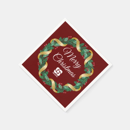 Red Christmas Wreath Custom Company Marketing Serviette (Ecke)