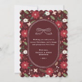 Red Christmas Wreath Floral Holiday Photo Card Einladung (Rückseite)