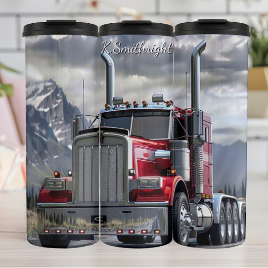 Red Chrome Semi Truck Mountain Road Thermosbecher
