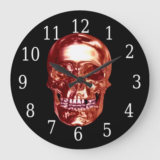 Red Chrome Skull Round Clock Große Wanduhr (Vorderseite)