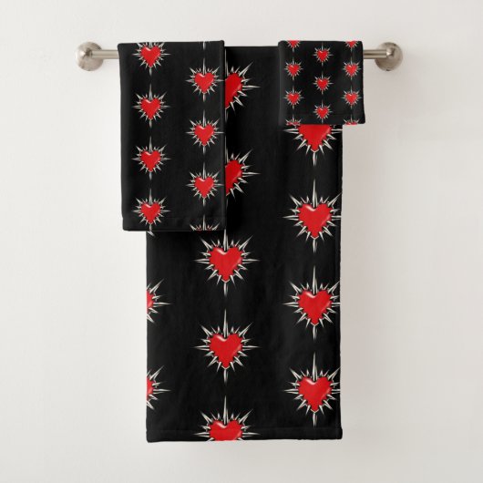 Red Chrome Spiked Heart Sigil Towel Set (Insitu)