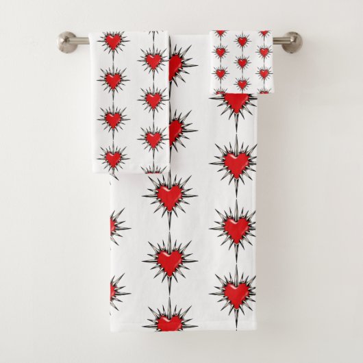 Red Chrome Spiked Heart Sigil Towel Set (Insitu)