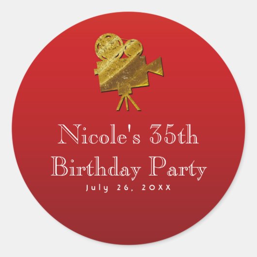 Red Cinema & Gold Stars Hollywood Gastgeschenk Runder Aufkleber (Vorderseite)