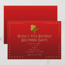 Red Cinema & Gold Stars Hollywood Party Einladung