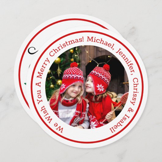 Red Circle Foto Add Message & Names Weihnachten (Vorne/Hinten)