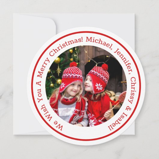 Red Circle Foto Add Message & Names Weihnachten (Vorderseite)