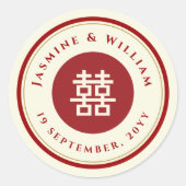 Red Circle Frame Double Happy Chinese Wedding Runder Aufkleber (Vorderseite)