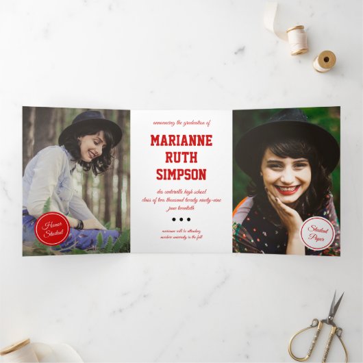 Red Circles 5-Foto-Abschluss Dreifach Gefaltete Einladung (Innenseite)