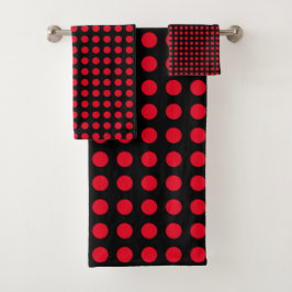 Red Circles Polka Dot Patterns Black Modern Cute Badhandtuch Set