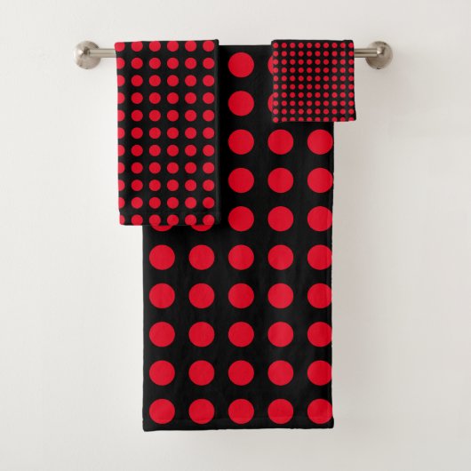 Red Circles Polka Dot Patterns Black Modern Cute Badhandtuch Set (Insitu)