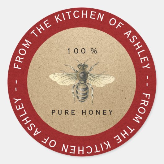 Red Circular 100%hausgemachte Honey Kitchen Kraft  Runder Aufkleber (Vorderseite)