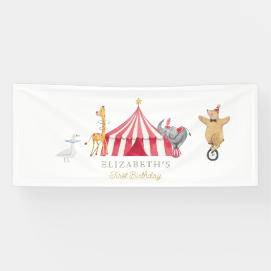 Red Circus Carnival Baby Geburtstag Banner (Horizontal)