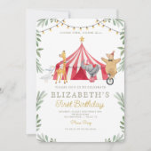 Red Circus Carnival Baby Geburtstag Einladung (Vorderseite)