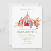 Red Circus Carnival Baby Geburtstag Einladung (Vorderseite)