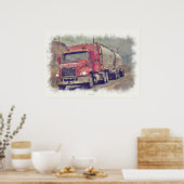 Red Cistern Truck Highway Driving Painting Print Poster (Küche)