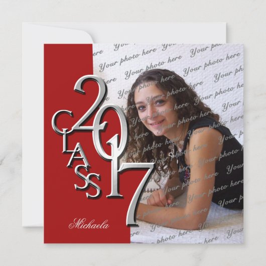 Red Class of 2017 Foto Abschluss Einladung (Rückseite)