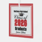 Red Class of 2026 Graduation Custom Christmas Ornament Aus Glas (Vorderseite links)