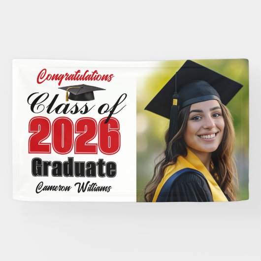 Red Class of 2026 Graduation Party Photo Banner (Horizontal)