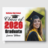 Red Class of 2026 Graduation Photo Gästebuch (Vorderseite)