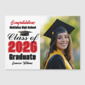 Red Class of 2026 Graduation Photo Magnet Card (Vorderseite)
